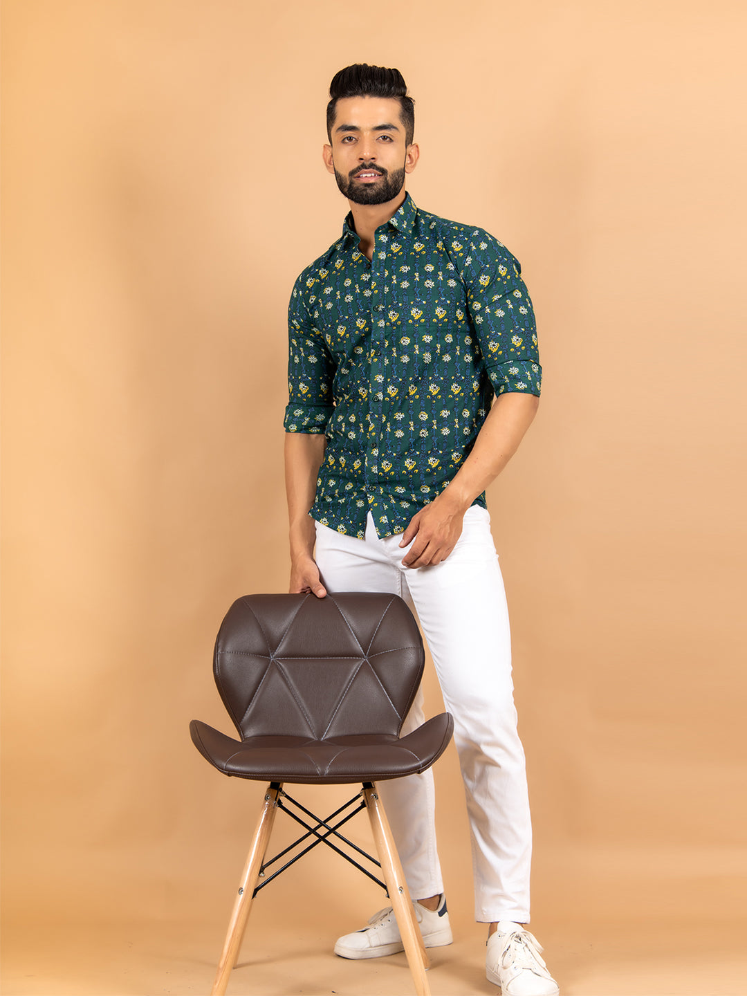 Cotton Green Jaipuri Printed Shirts For Men