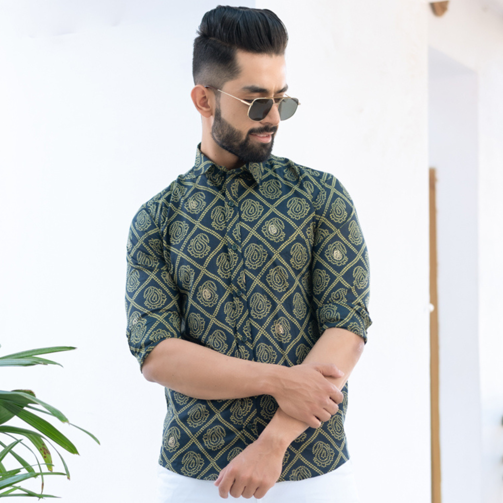 Green Jaipuri Cotton Printed Shirt