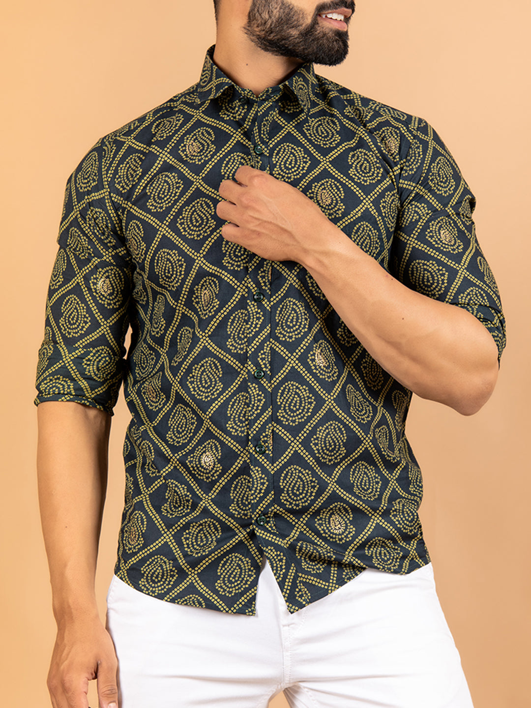 Green Jaipuri Cotton Printed Shirt