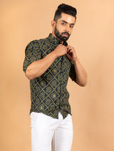 Green Jaipuri Cotton Printed Shirt