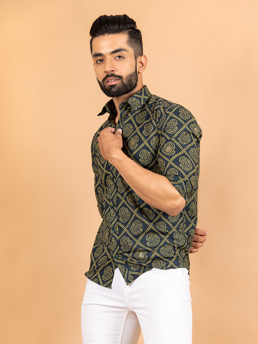 Green Jaipuri Cotton Printed Shirt