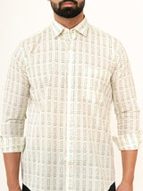 White Jaipuri Cotton Printed Shirt For Men