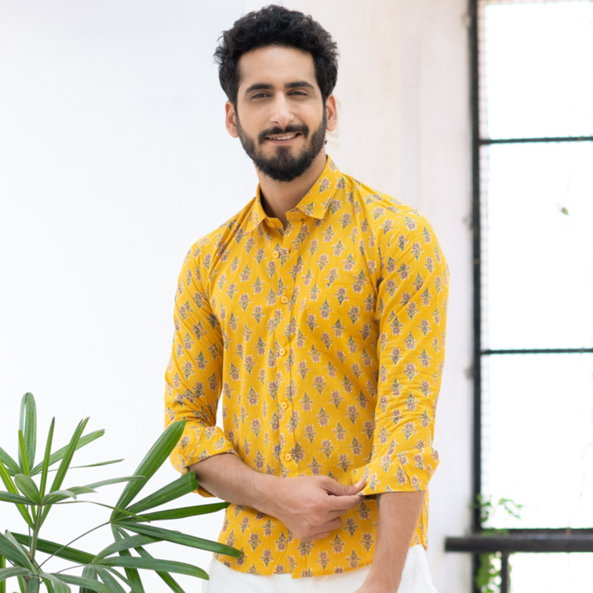 Cotton Yellow Florescence Printed Shirt