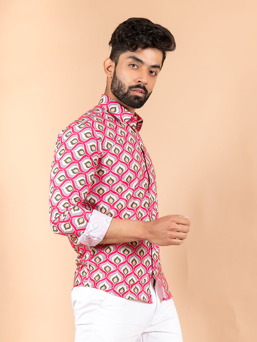 Blush Pink Crepe Floral Printed Pants Design by Jubinav Chadha Men