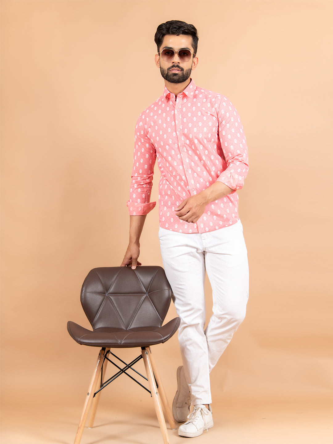 Pink Jaipuri Cotton Printed Shirt For Men