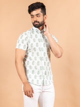 White Motifs Jaipuri Cotton Half Sleeves Printed Shirt