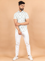 White Motifs Jaipuri Cotton Half Sleeves Printed Shirt