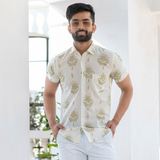 White Half Sleeves Jaipuri Printed Shirt