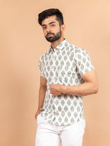 White Motifs Jaipuri Printed Half Sleeves Shirt