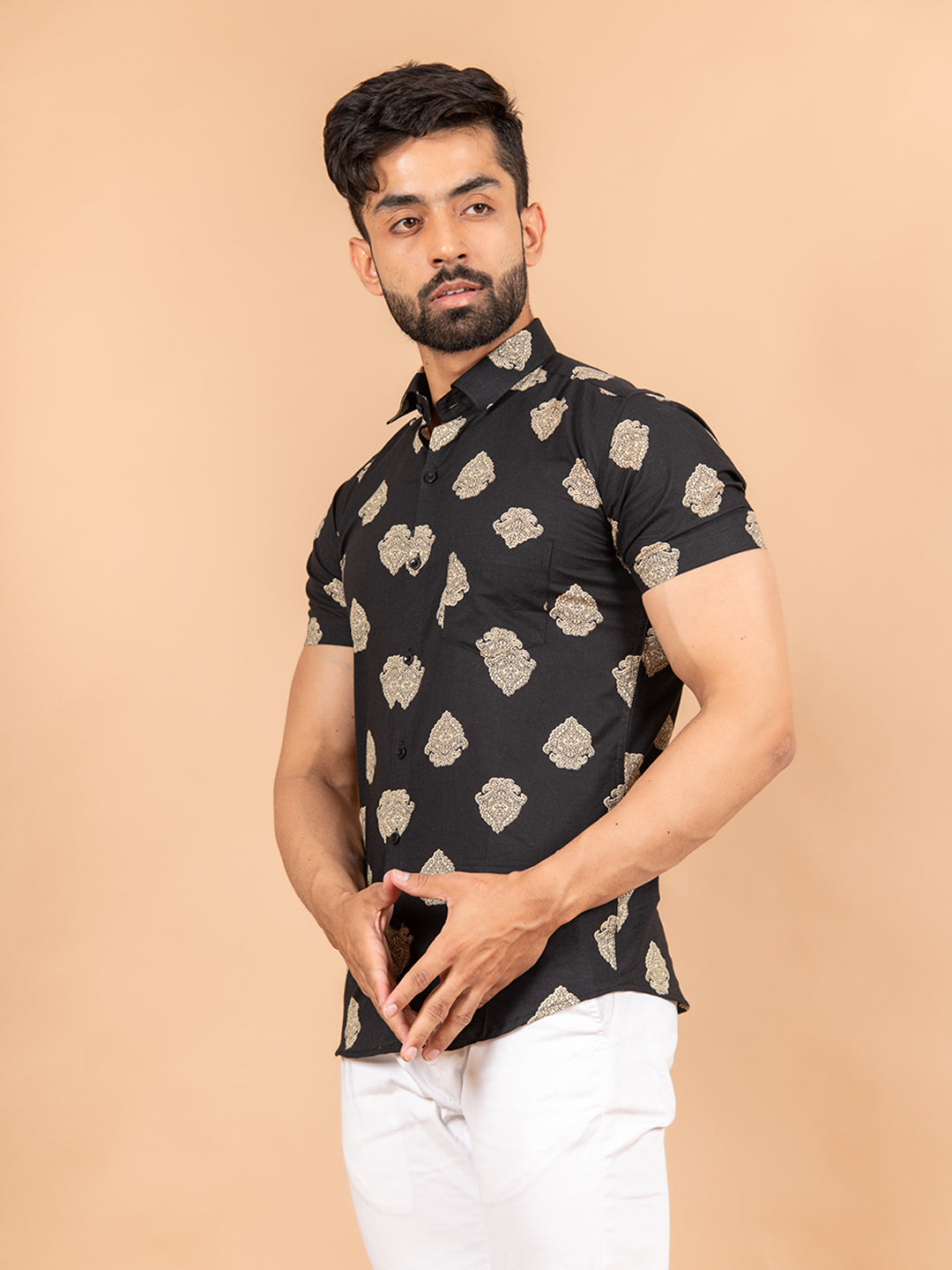 Black Motifs Half Sleeves Jaipuri Printed Shirt