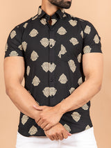 Black Motifs Half Sleeves Jaipuri Printed Shirt