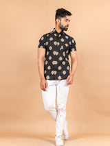 Black Motifs Half Sleeves Jaipuri Printed Shirt