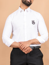 Leo Embroidered White Giza Cotton Shirt