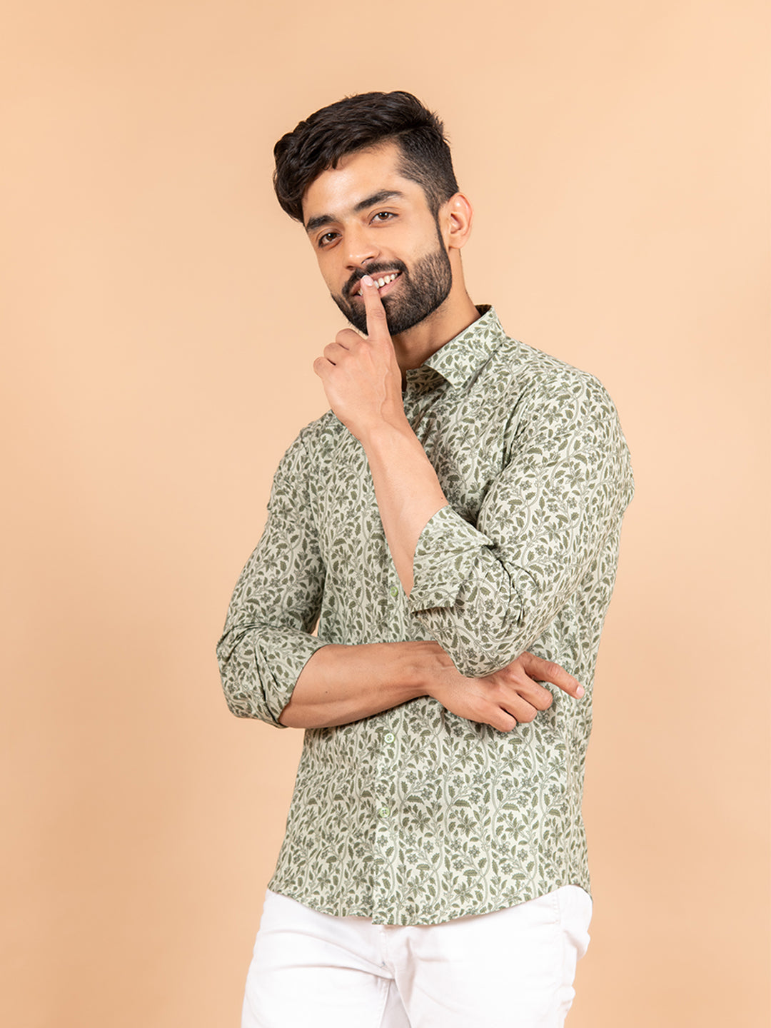 Cotton Green Full Sleeves Jaipuri Print Shirt