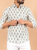 White Motifs Jaipuri Printed Shirt