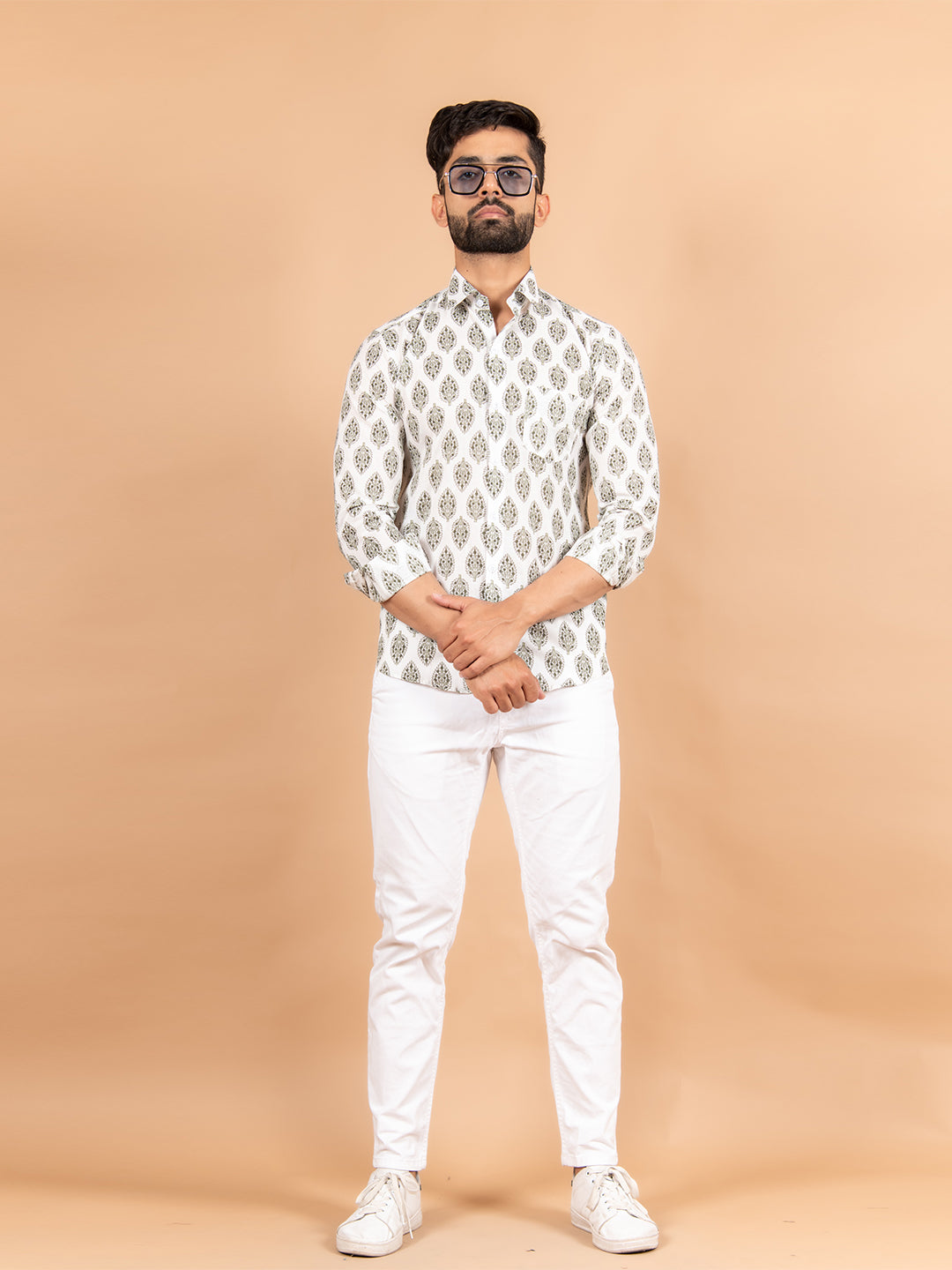 White Motifs Jaipuri Printed Shirt