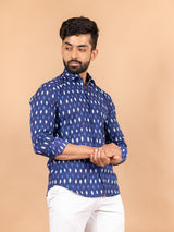 Blue Jaipuri Full Sleeves Printed Shirt