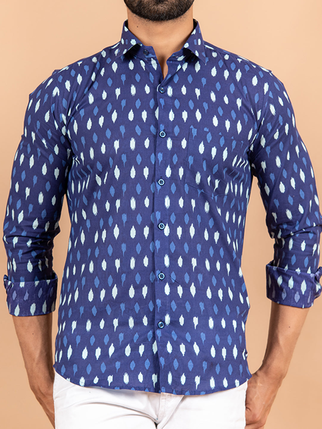 Blue Jaipuri Full Sleeves Printed Shirt