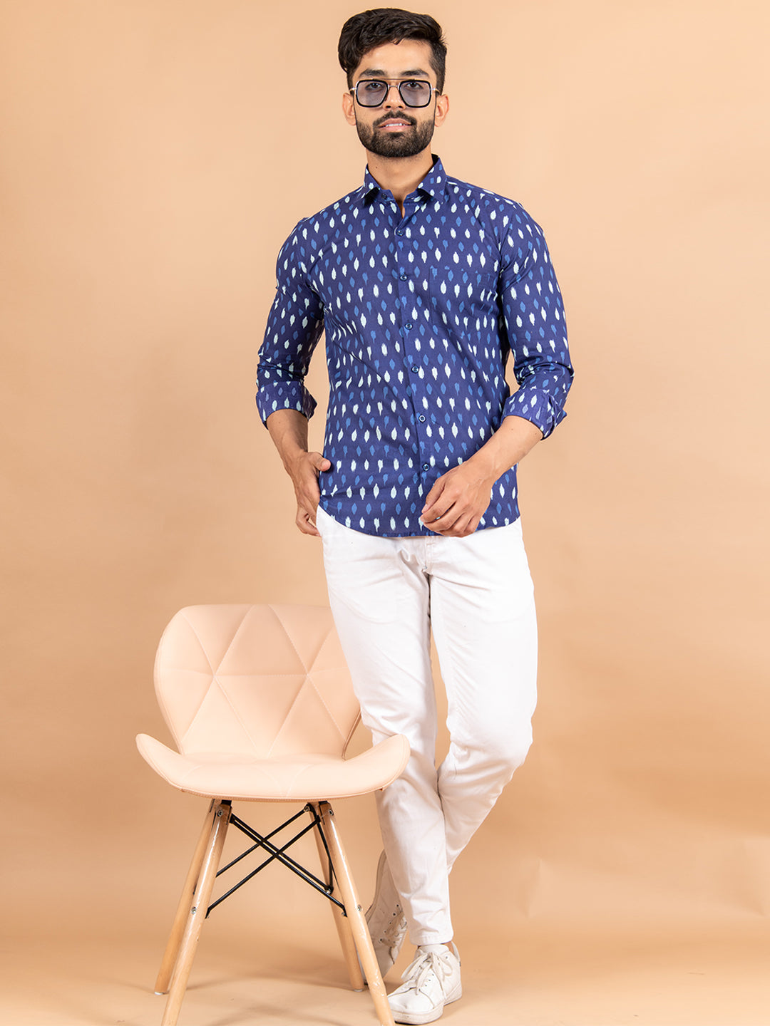 Blue Jaipuri Full Sleeves Printed Shirt