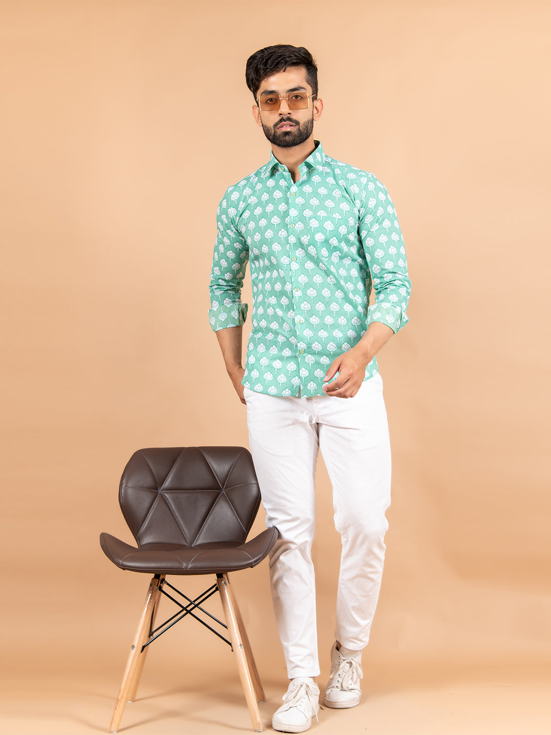 Sea Green Cotton Jaipuri Printed Shirt