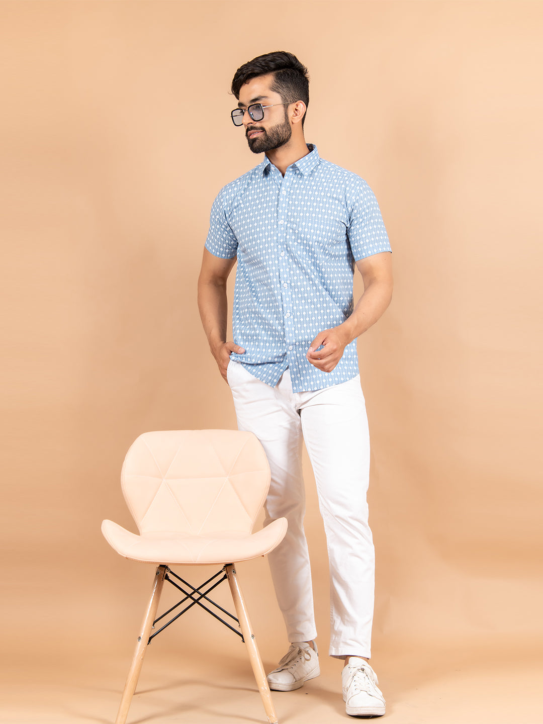 Blue Cotton Jaipuri Printed Shirt