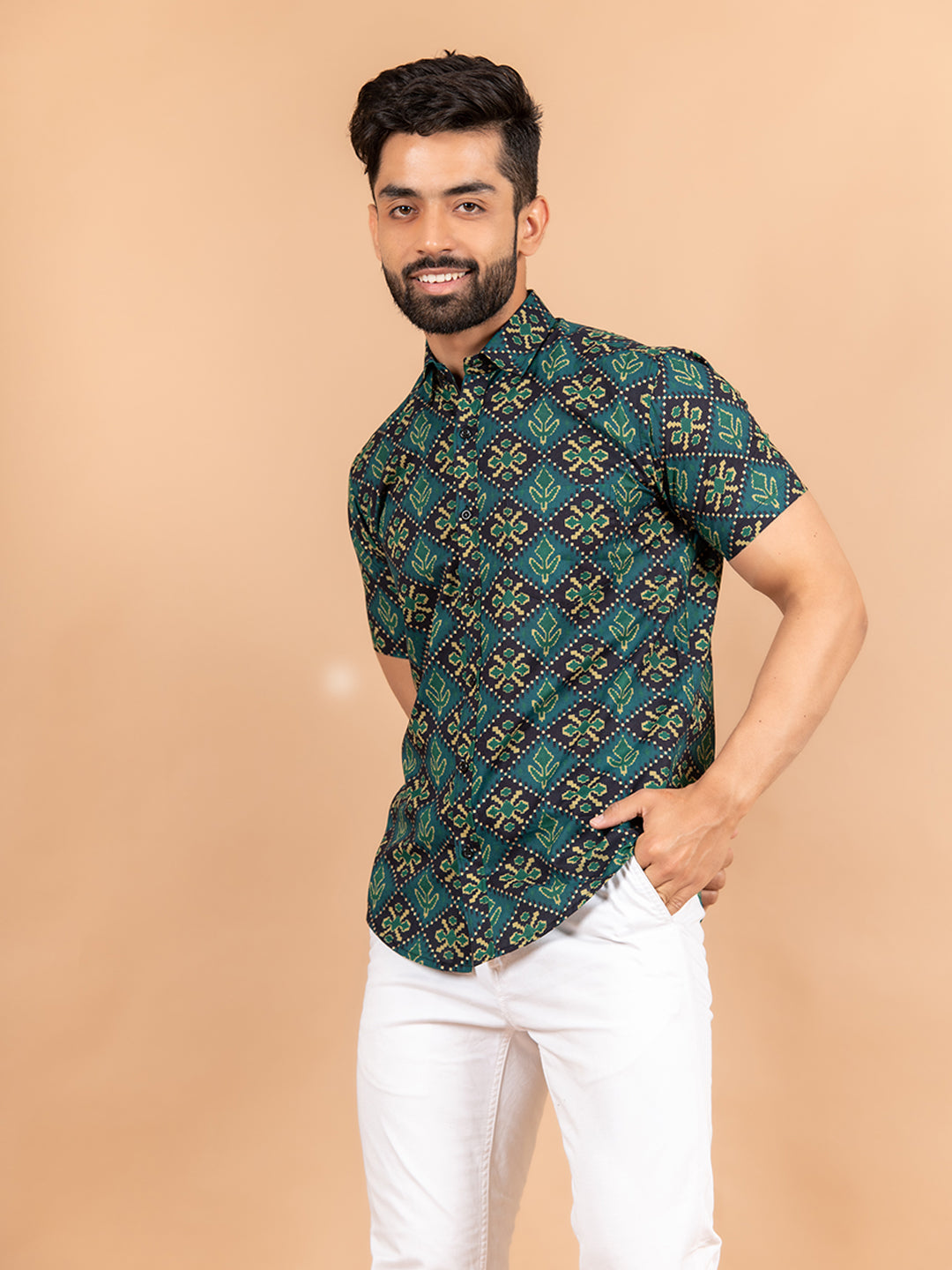 Cotton Green Jaipuri Printed Shirt