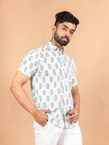 Cotton White Jaipuri Printed Shirts For Men