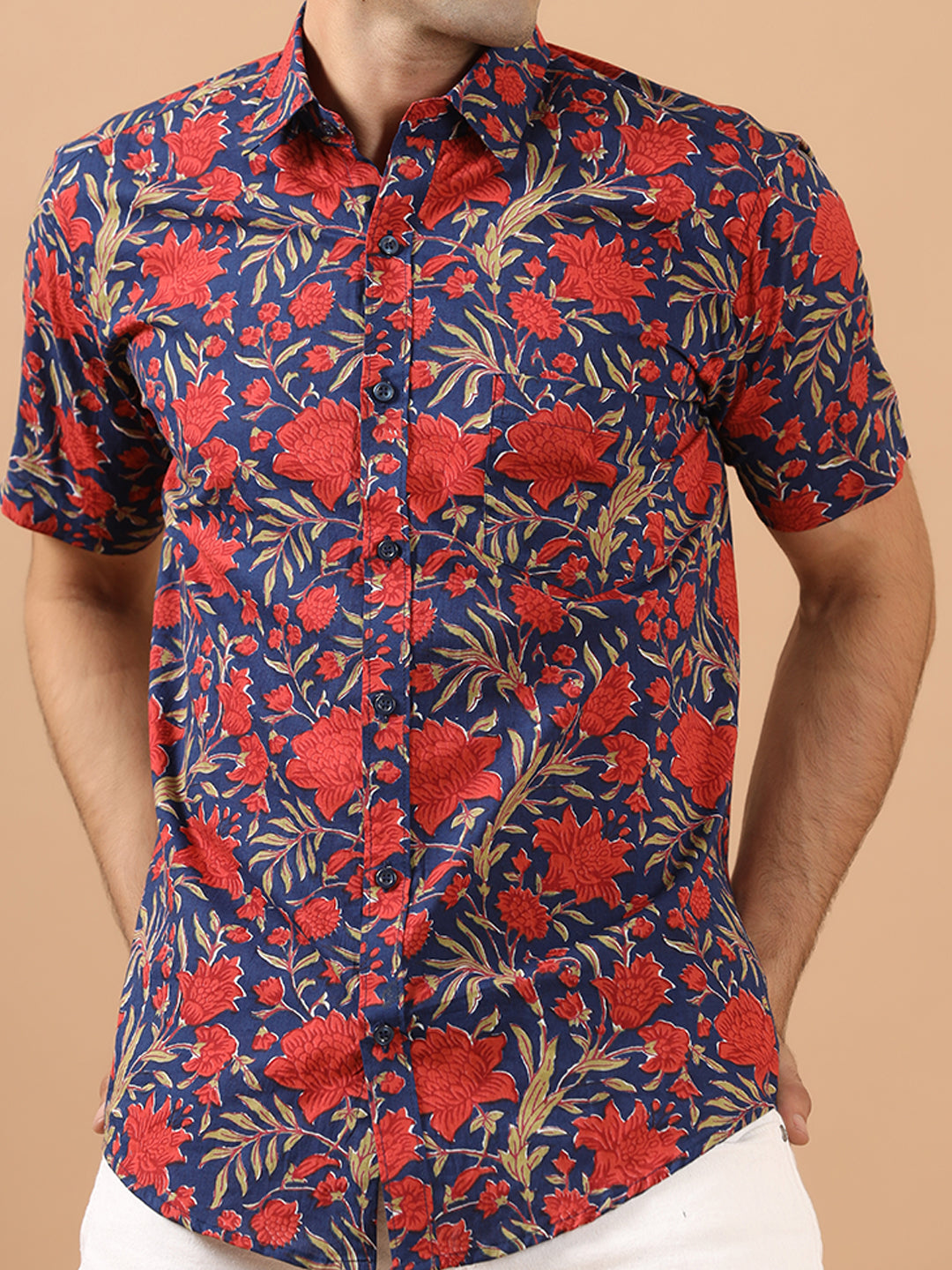 Blue Floral Jaipuri Cotton Printed Shirt