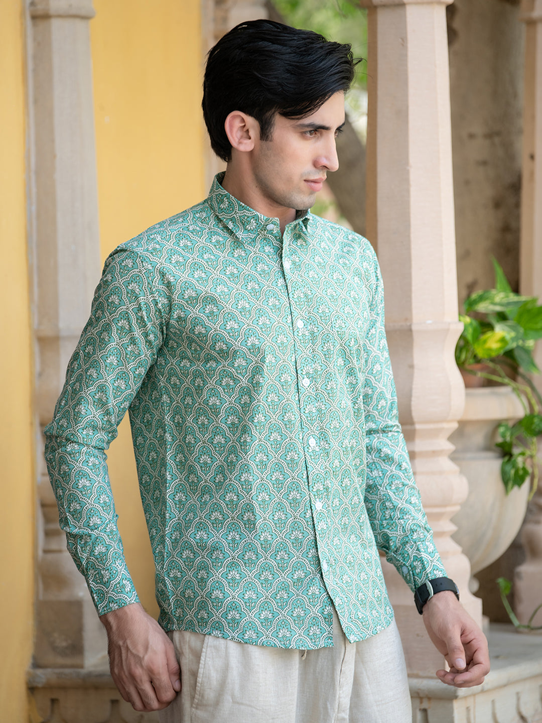 Cotton Sea Green Jaipuri Printed Shirt