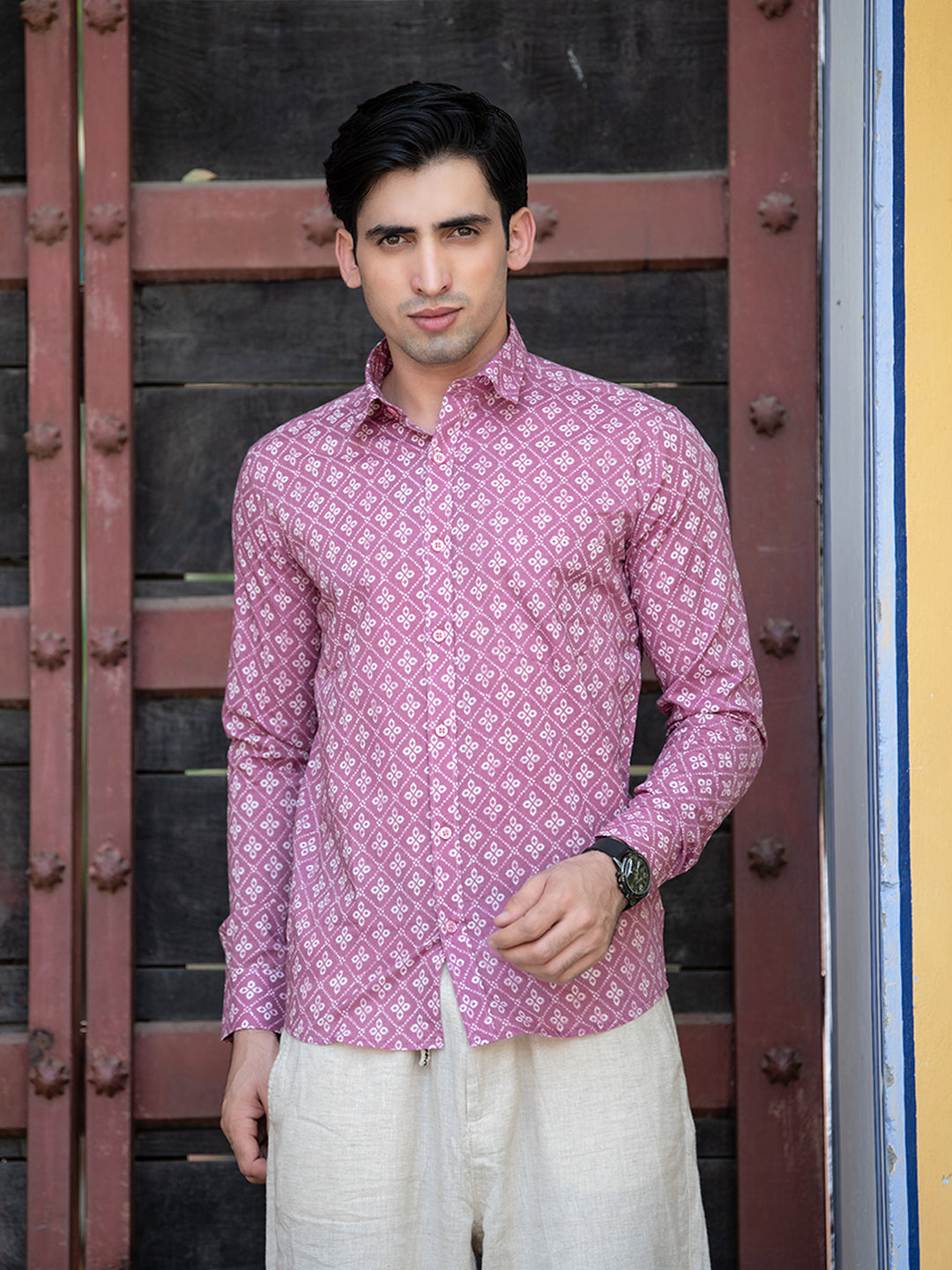 Cotton Pink Jaipuri Printed Shirts For Men