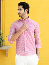 Cotton Pink Jaipuri Printed Shirts For Men