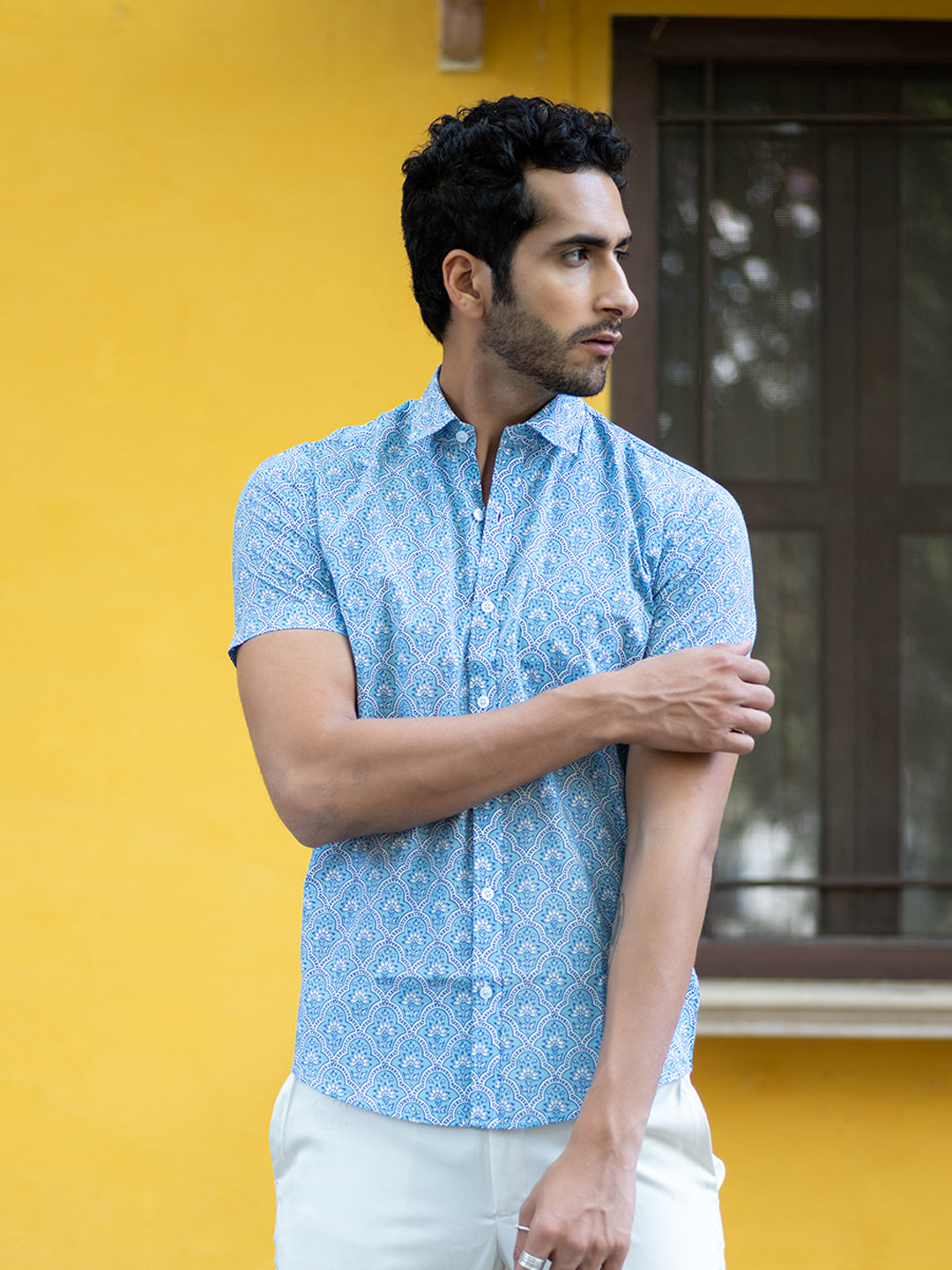 Cotton Blue Jaipuri Printed Shirts For Men