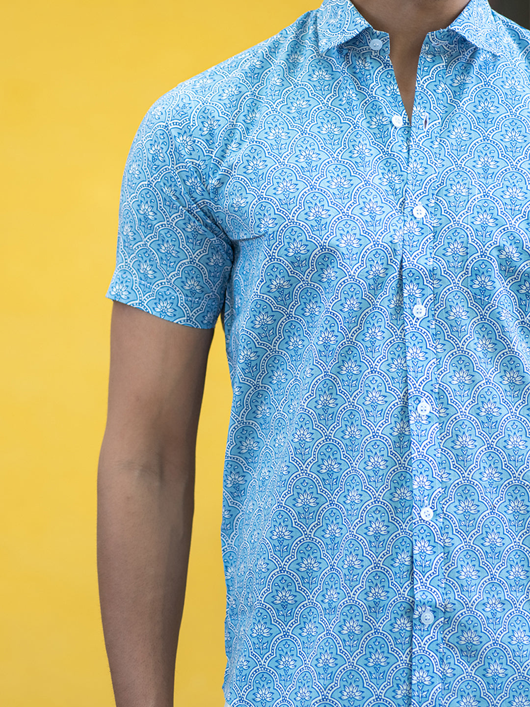 Cotton Blue Jaipuri Printed Shirts For Men