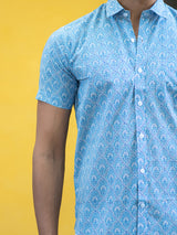 Cotton Blue Jaipuri Printed Shirts For Men