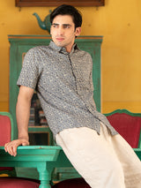 Grey Jaipuri Printed Cotton Half Shirt