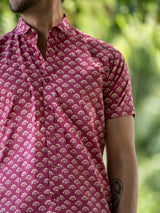 Cotton Half Sleeves Pink Floral Printed Shirt