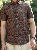 Red & Green Jaipuri Cotton Half Printed Shirt