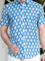 Blue Cotton Half Jaipuri Print Shirt