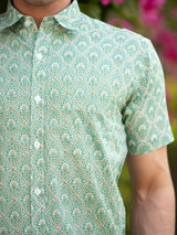 Sea Green Jaipuri Cotton Half Sleeves Printed Shirt