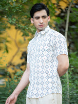 Cotton White Half Sleeves Jaipuri Printed Shirt