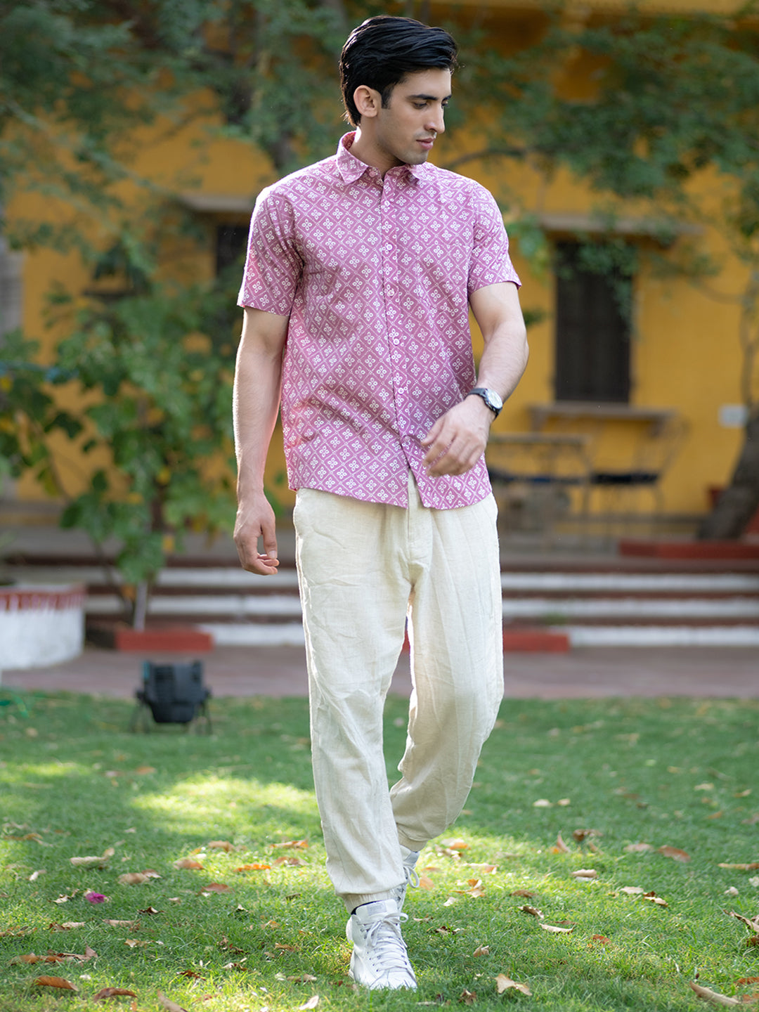 Cotton Half Pink Jaipuri Printed Shirt