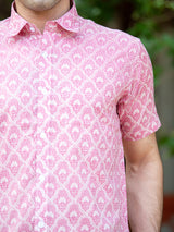 Cotton Half Sleeves Pink Jaipuri Printed Shirt