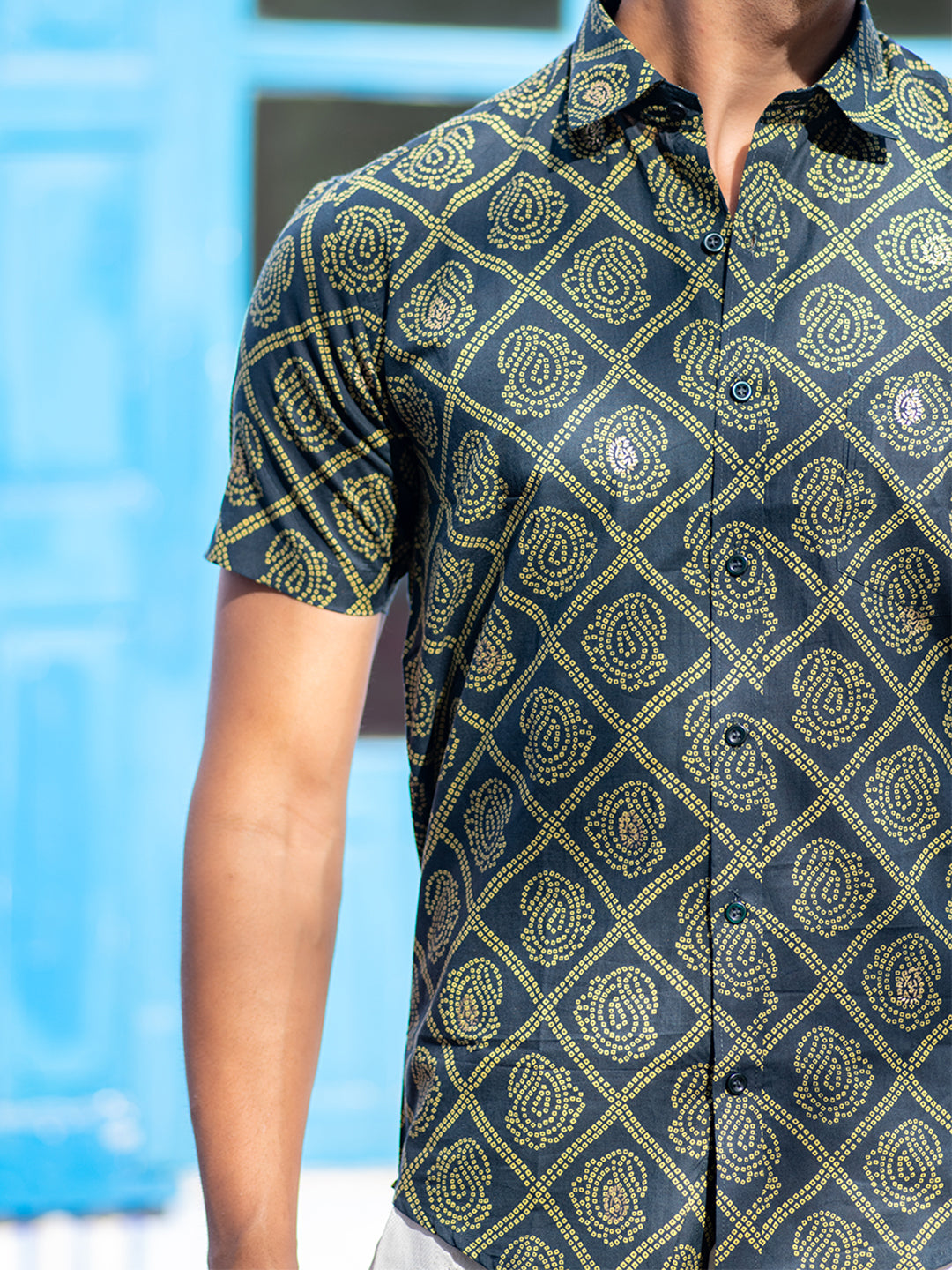 Green Jaipuri Half Printed Shirt