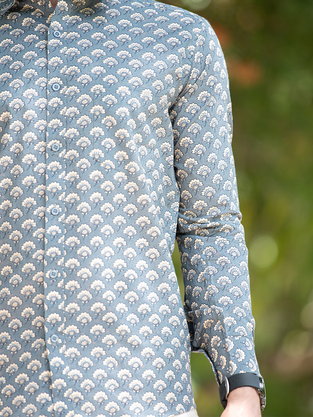 Grey Cotton Jaipuri Printed Shirt