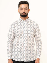 White Jaipuri Cotton Printed Shirts For Men