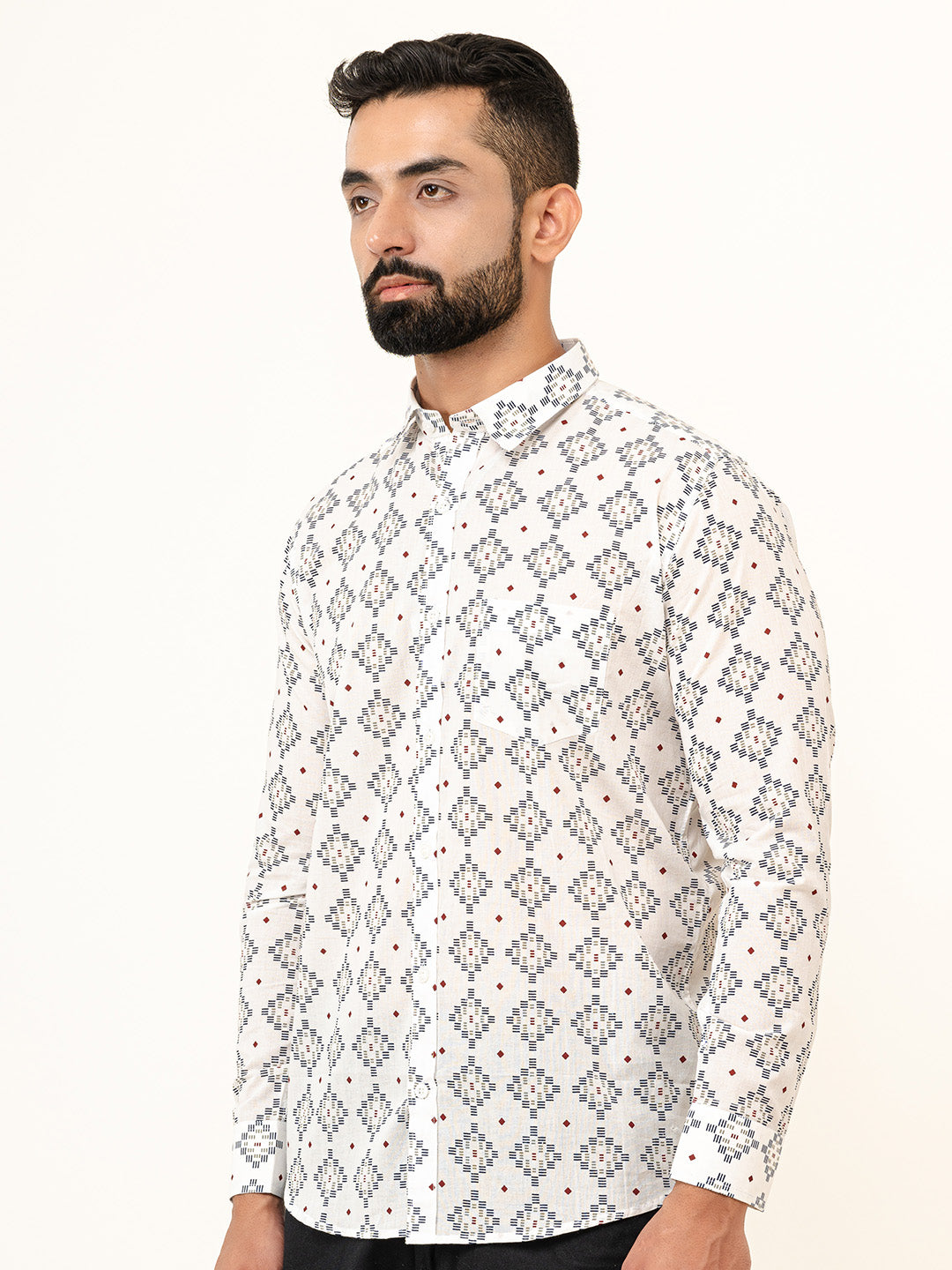 White Jaipuri Cotton Printed Shirts For Men