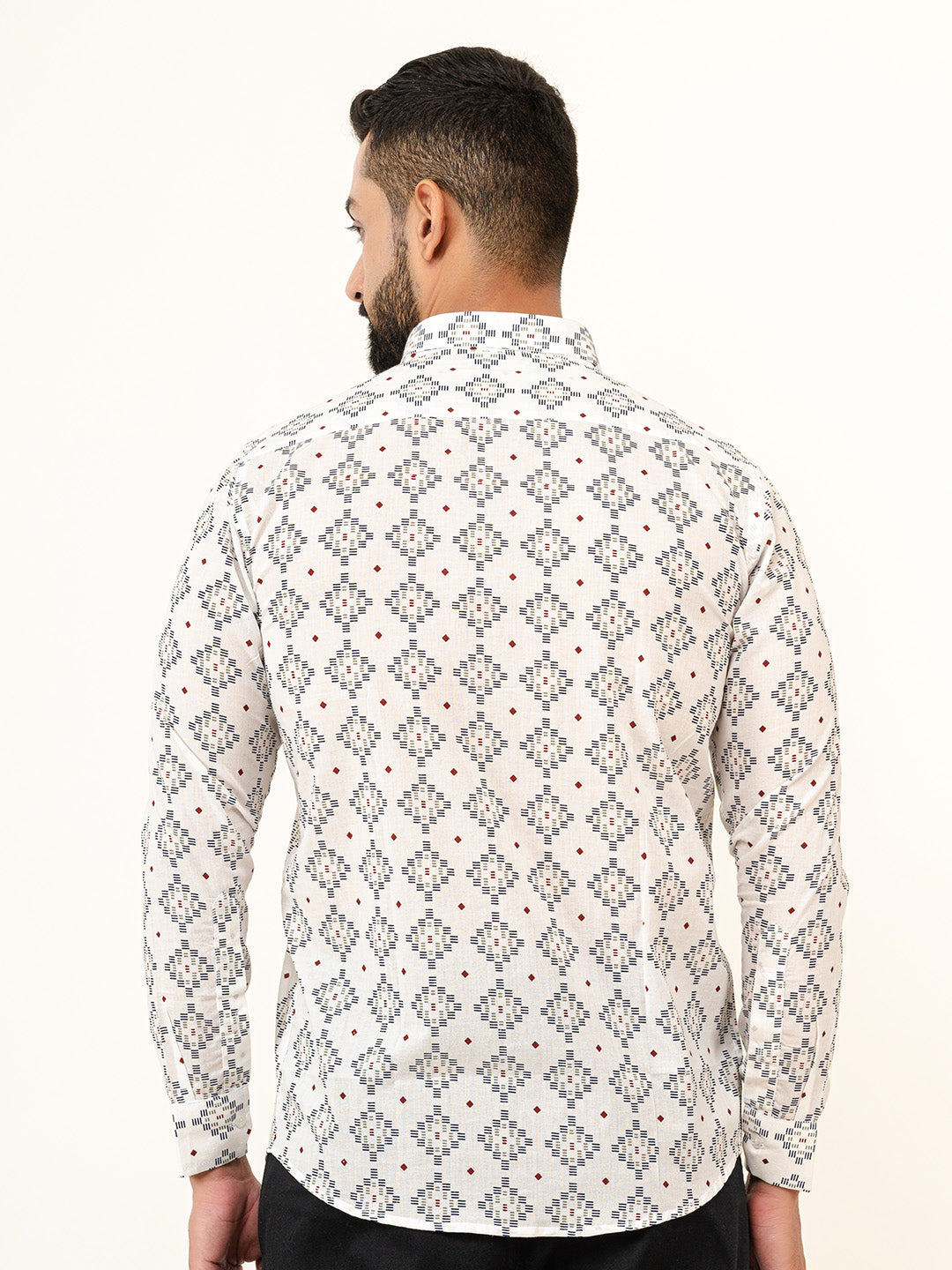 White Jaipuri Cotton Printed Shirts For Men