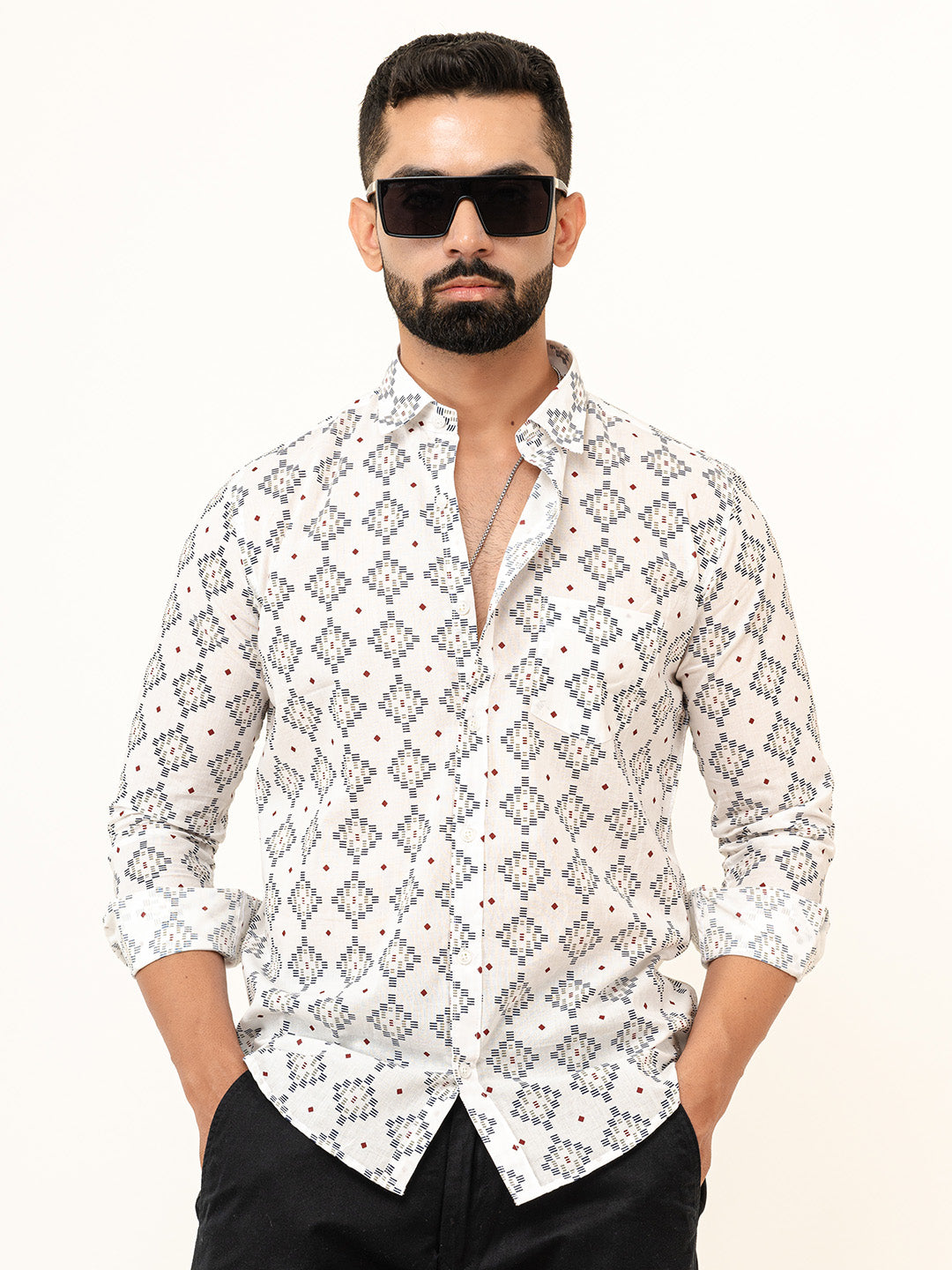 White Jaipuri Cotton Printed Shirts For Men