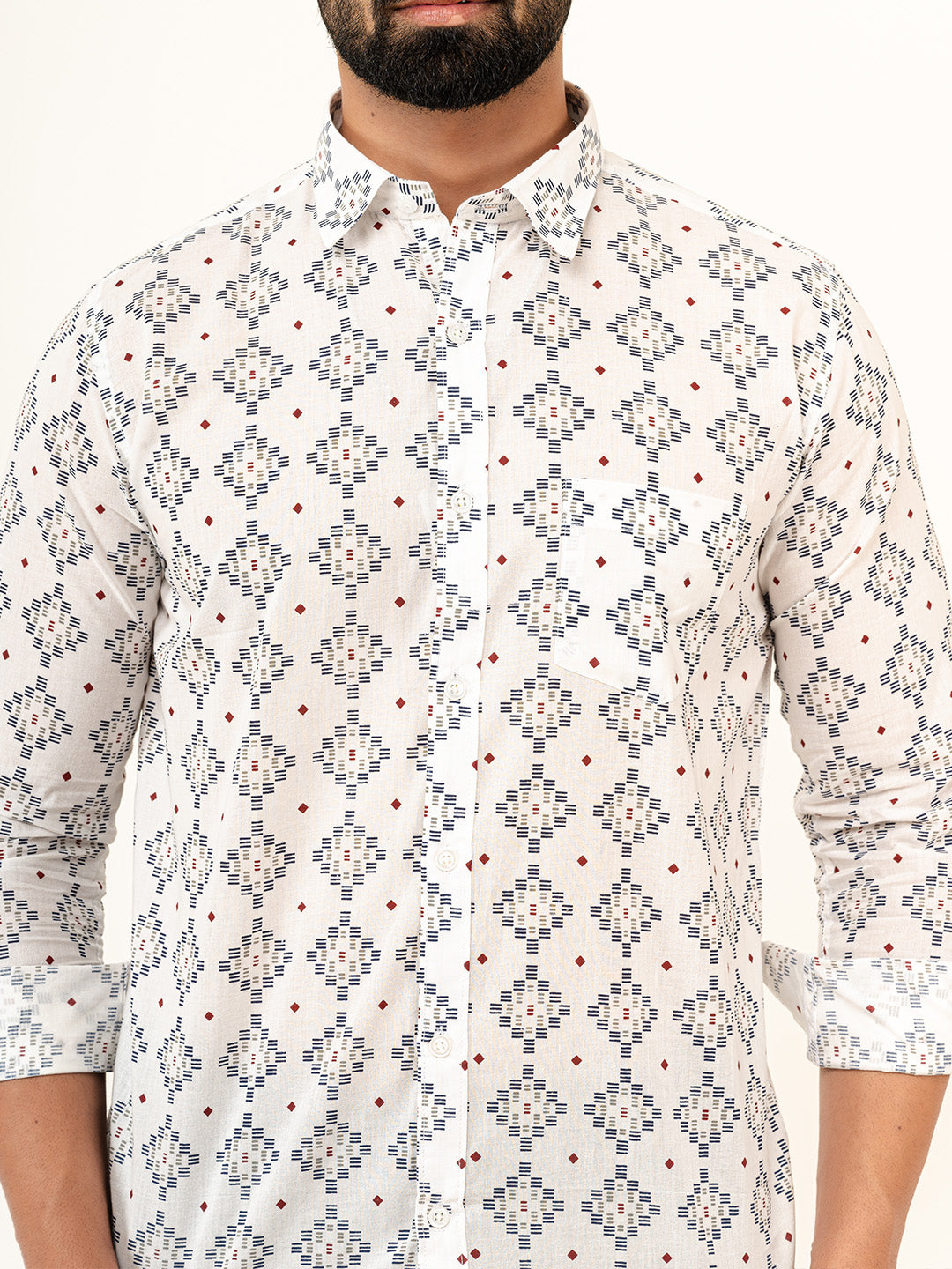 White Jaipuri Cotton Printed Shirts For Men