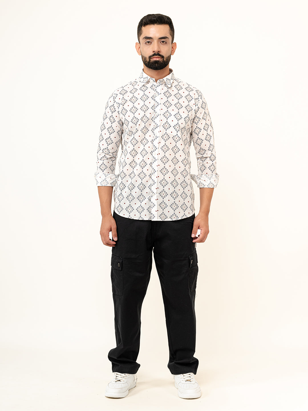 White Jaipuri Cotton Printed Shirts For Men